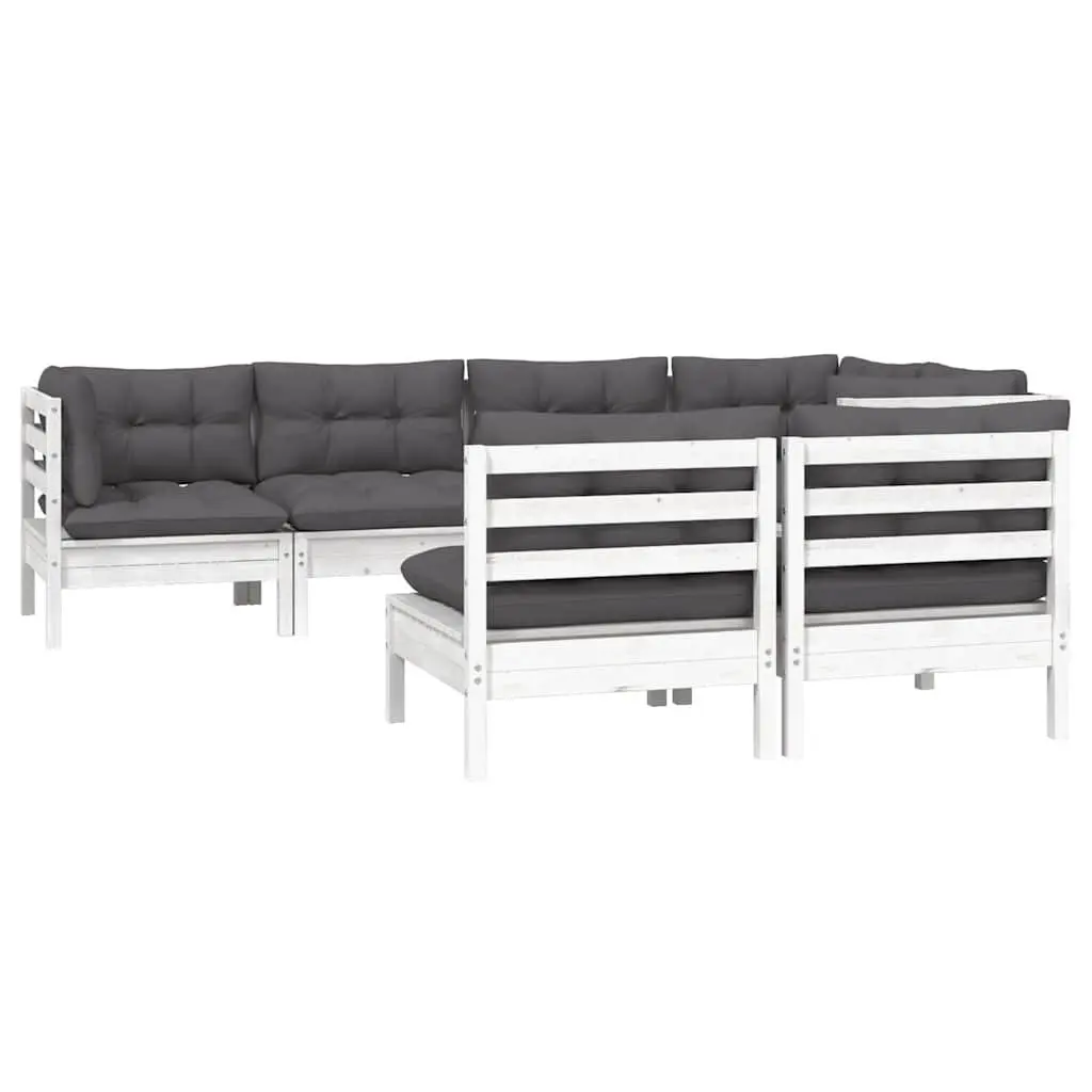 7 Piece Garden Lounge Set with Cushions White Solid Pinewood Patio Furniture