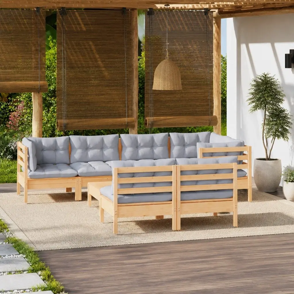 Garden Lounge Set 8 Piece Outdoor Furniture Patio Sectional Grey Cushions