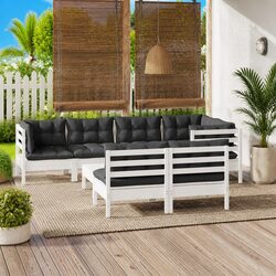 8-Piece Modular Garden Lounge Set in White Pinewood