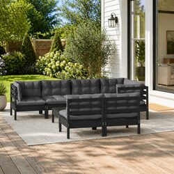 Garden Lounge Set 8 Piece Outdoor Patio Furniture with Cushions Black Modular