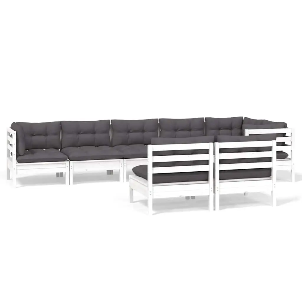 Garden Lounge Set 8 Piece Outdoor Patio Furniture with Cushions White Modular