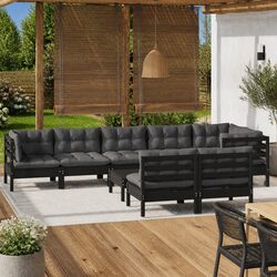 9-Piece Garden Lounge Set: Black Solid Pinewood