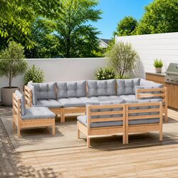 Garden Lounge Set 8 Piece Outdoor Furniture Patio Sectional Grey Cushions