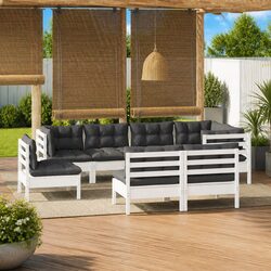 Garden Lounge Set 8 Piece Outdoor Patio Furniture with Cushions White Modular