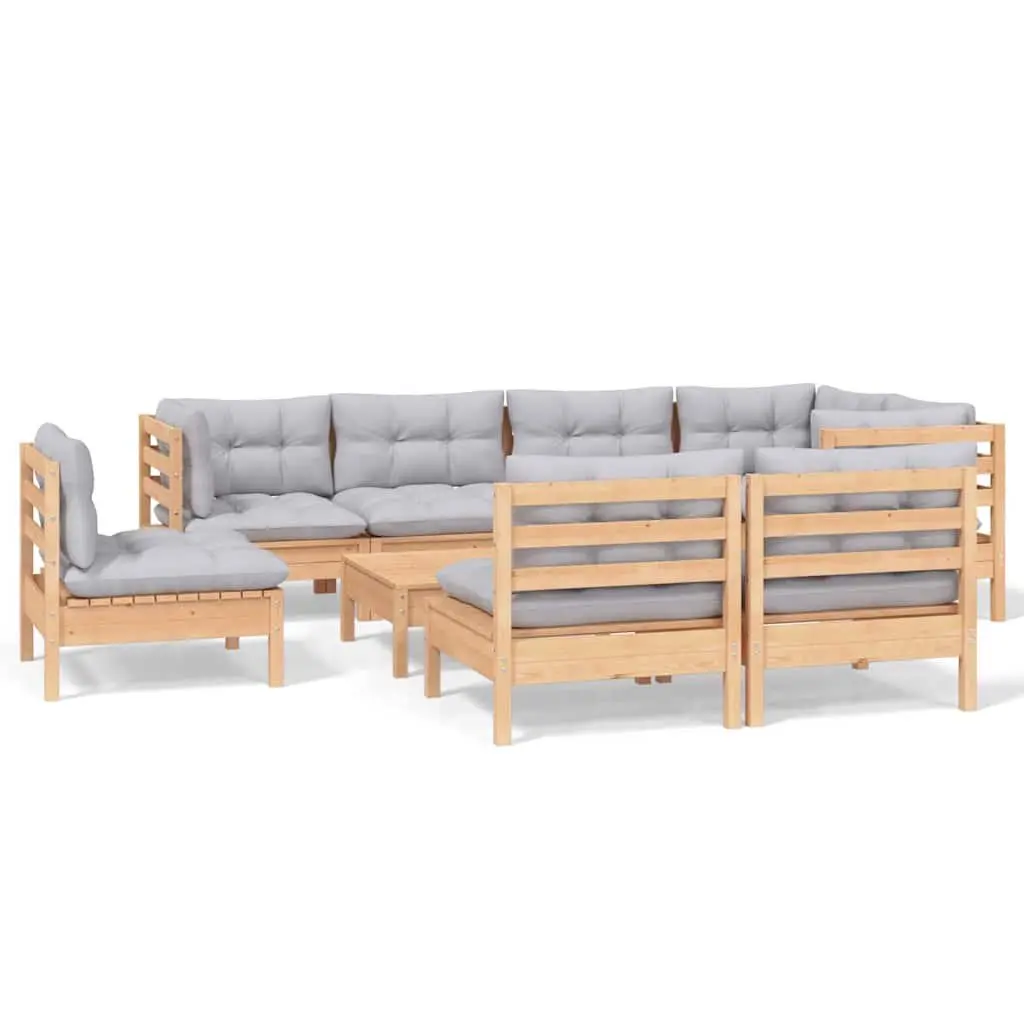 Garden Lounge Set Outdoor Patio Furniture 9 Piece Grey Cushions Pinewood
