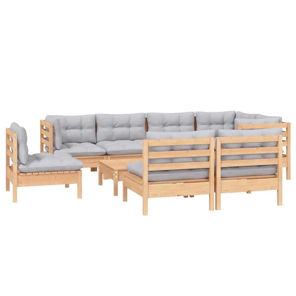 Garden Lounge Set Outdoor Patio Furniture 9 Piece Grey Cushions Pinewood