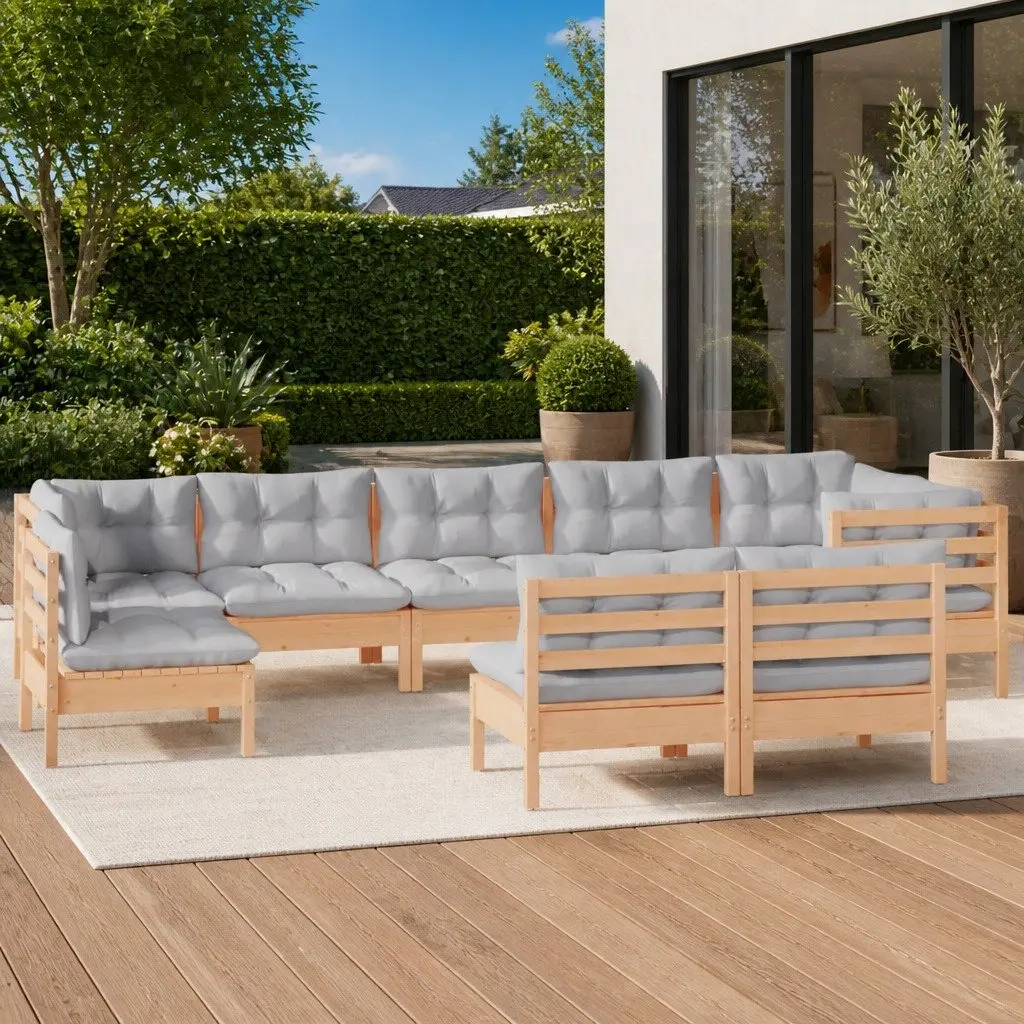 Garden Lounge Set 9 Piece Outdoor Patio Furniture Grey Cushions Modular Seating