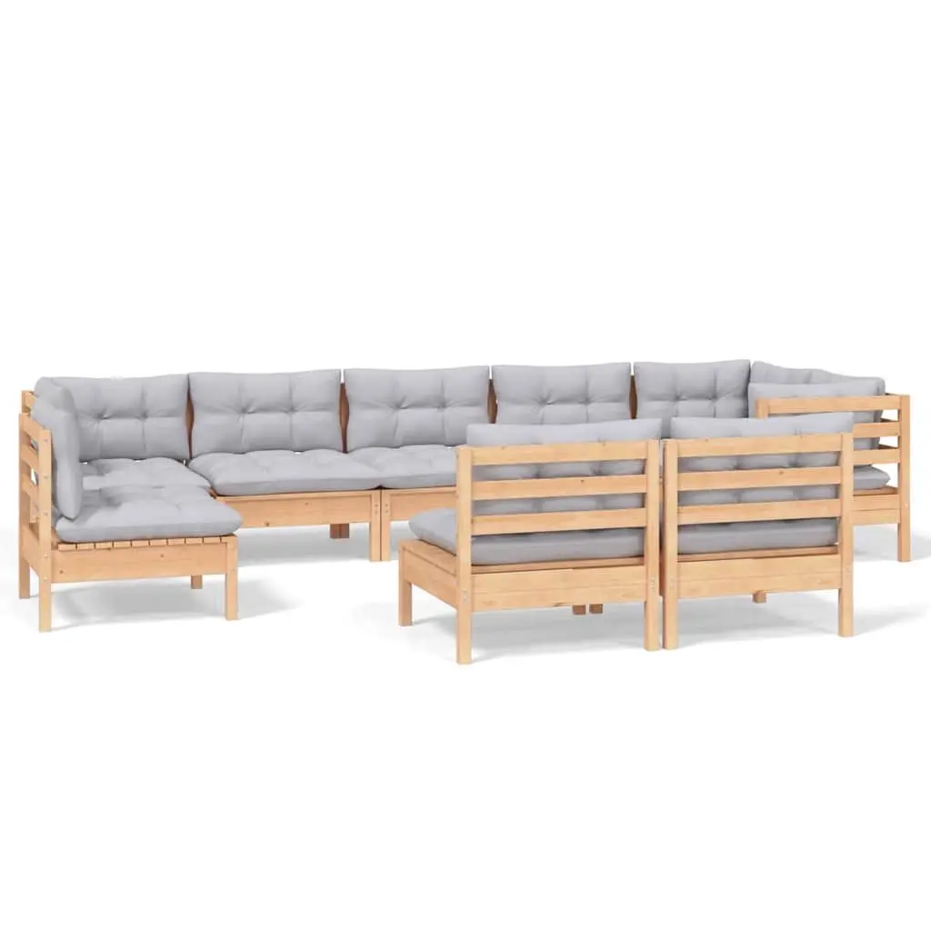 Garden Lounge Set 9 Piece Outdoor Patio Furniture Grey Cushions Modular Seating