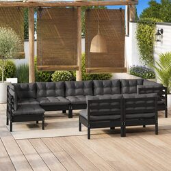 9-Piece Outdoor Patio Lounge Set: Pinewood & Cushions
