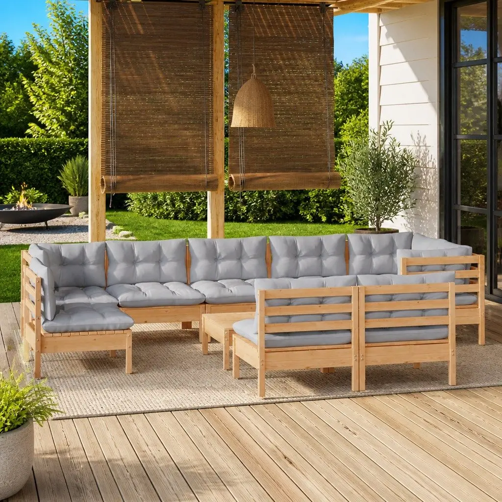 Garden Lounge Set Outdoor Patio Furniture 10 Piece Grey Cushions Modular