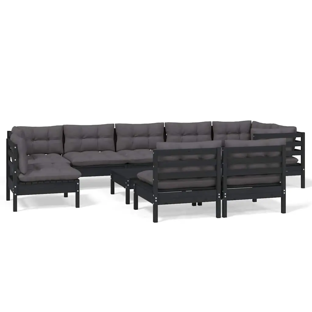 Garden Lounge Set 10 Piece Outdoor Furniture Black Pinewood Patio
