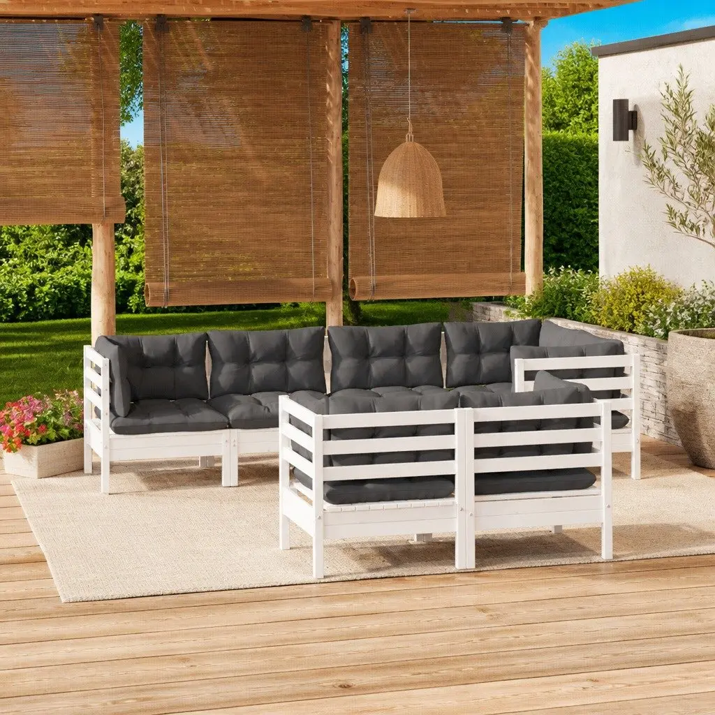 7 Piece White Garden Lounge Set with Cushions