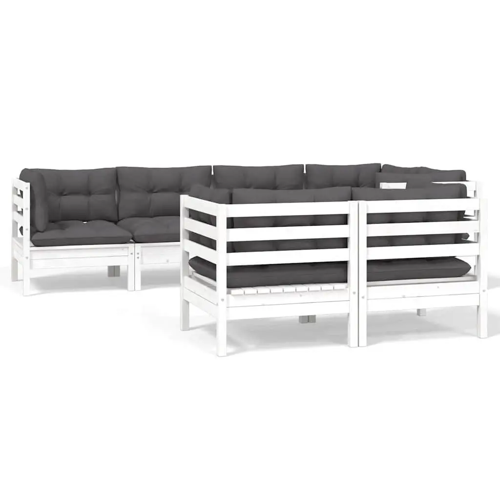 7 Piece White Garden Lounge Set with Cushions