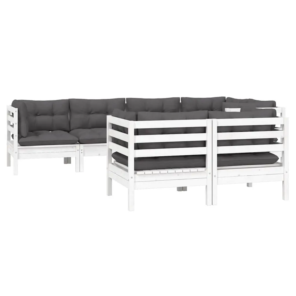 7 Piece White Garden Lounge Set with Cushions