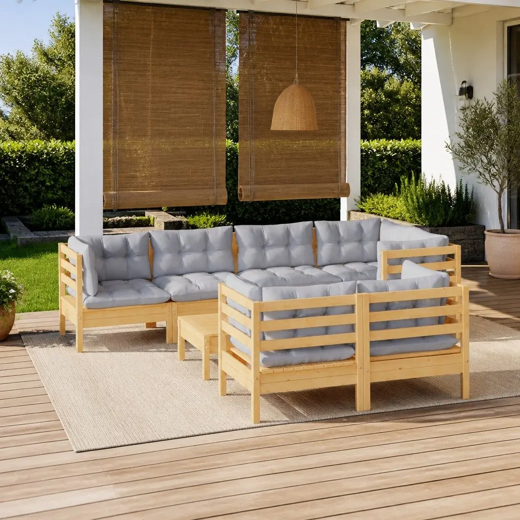 Garden Lounge Set Outdoor Patio Furniture 8 Piece Modular Grey Cushions