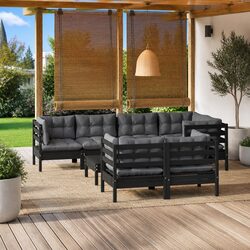 8 Piece Modular Garden Lounge Set in Black Pinewood