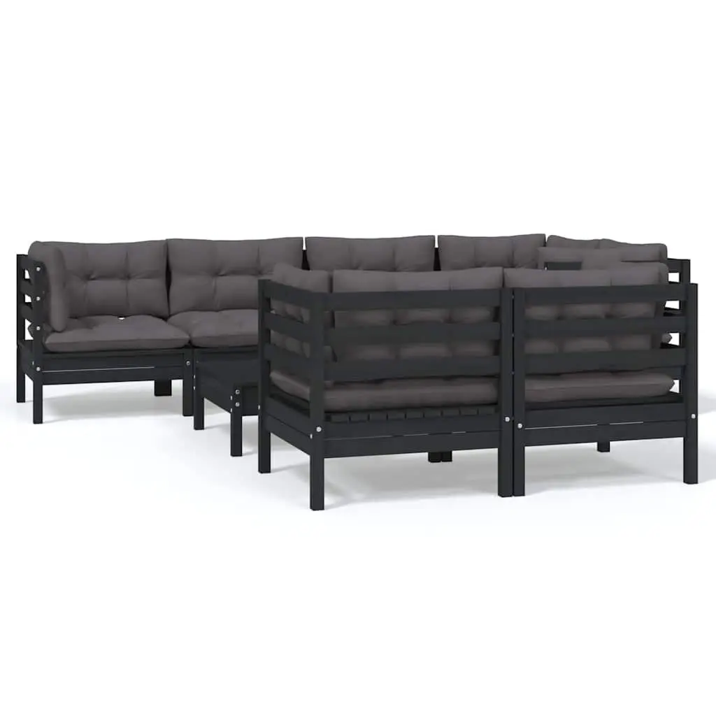 8 Piece Modular Garden Lounge Set in Black Pinewood