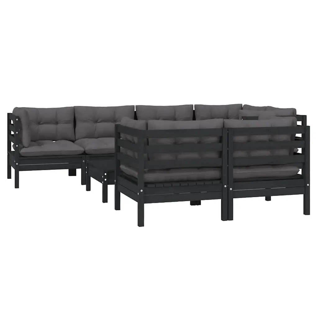 8 Piece Modular Garden Lounge Set in Black Pinewood