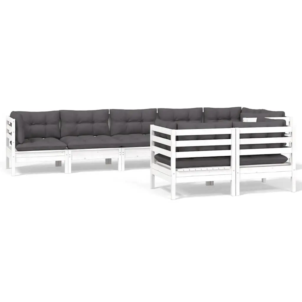 8 Piece Modular Garden Lounge Set Outdoor Patio Furniture White Solid Pinewood with Cushions
