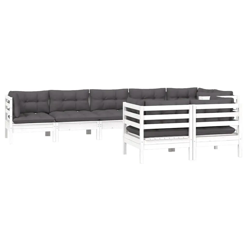 8 Piece Modular Garden Lounge Set Outdoor Patio Furniture White Solid Pinewood with Cushions