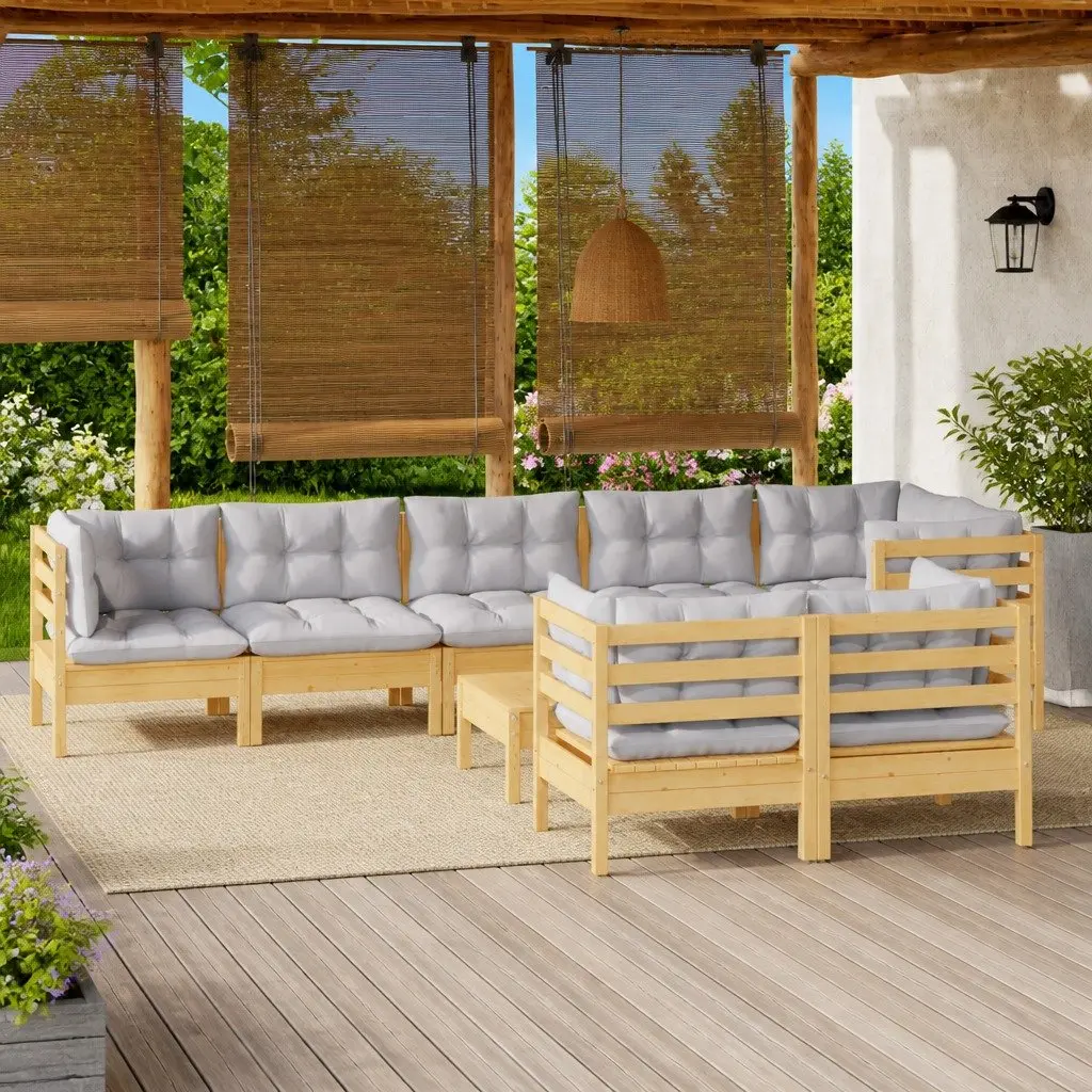 Garden Lounge Set Outdoor Furniture 9 Piece Modular Grey Cushions