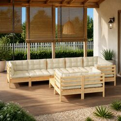 9 Piece Modular Garden Lounge Set in Solid Pinewood