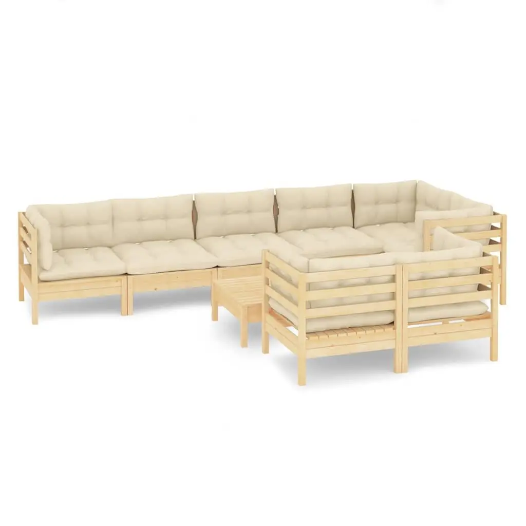 Garden Lounge Set Outdoor Patio Furniture 9 Piece Solid Pinewood Cream Cushions