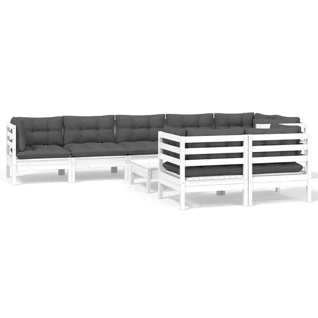 Garden Lounge Set 9 Piece White Pinewood Outdoor Furniture with Cushions Patio