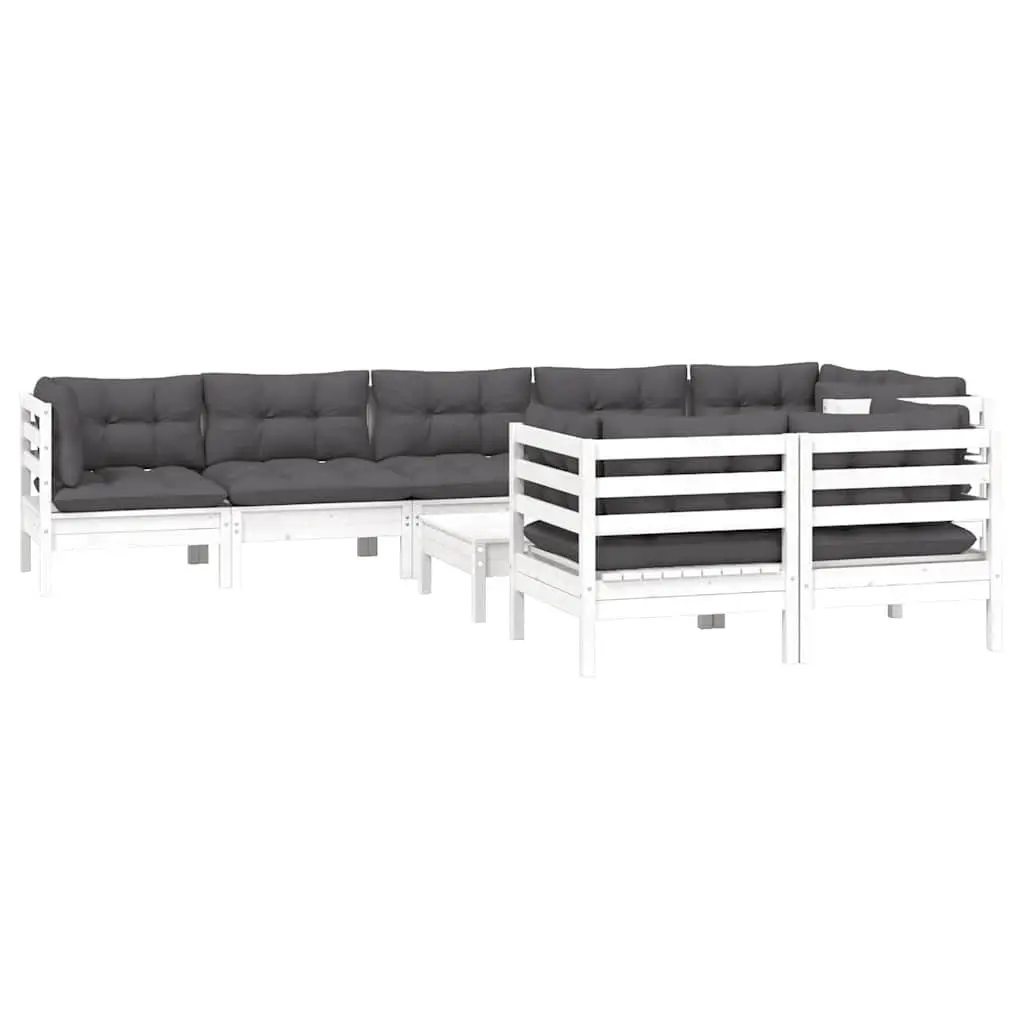 Garden Lounge Set 9 Piece White Pinewood Outdoor Furniture with Cushions Patio