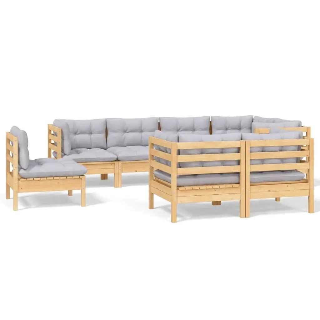 Garden Lounge Set Outdoor Furniture Patio Sofa 8 Piece Grey Cushions Pinewood