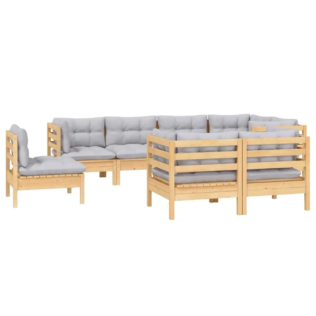 Garden Lounge Set Outdoor Furniture Patio Sofa 8 Piece Grey Cushions Pinewood