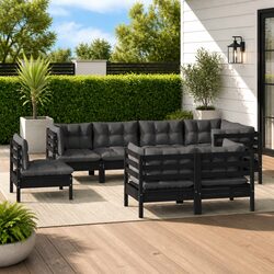 Garden Lounge Set 8 Piece Outdoor Furniture Black Patio Sofa Cushions Modular