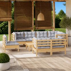 Garden Lounge Set 9 Piece Outdoor Patio Furniture Grey Cushions Modular