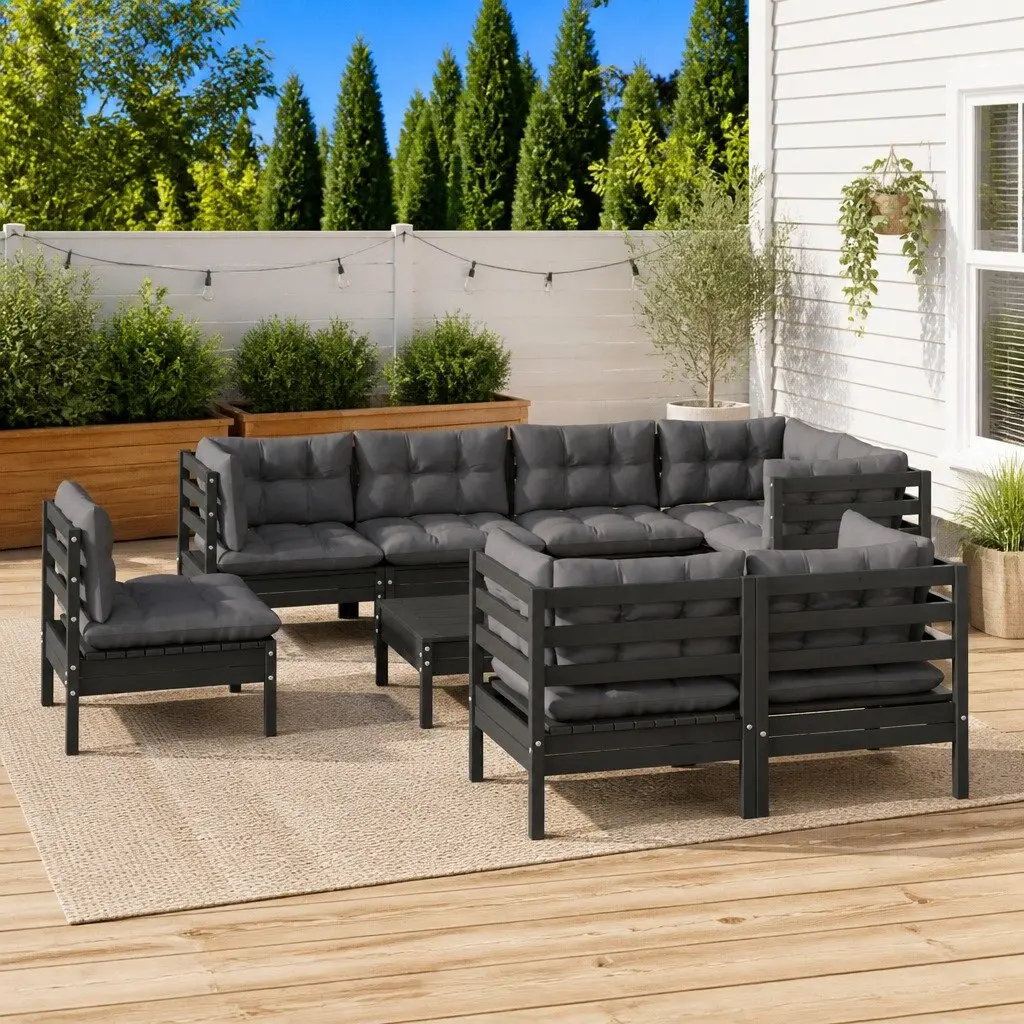 Garden Lounge Set 9 Piece Outdoor Patio Furniture Black Modular Seating