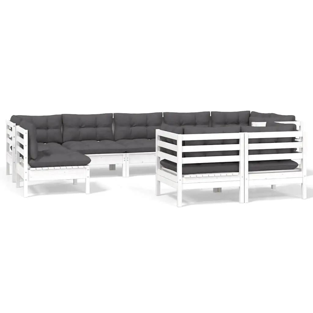 9PieceOutdoorLoungeSetWhitePinewoodCushionsGardenFurniturePatio