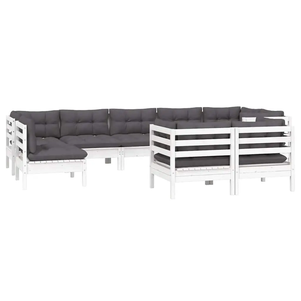 9PieceOutdoorLoungeSetWhitePinewoodCushionsGardenFurniturePatio