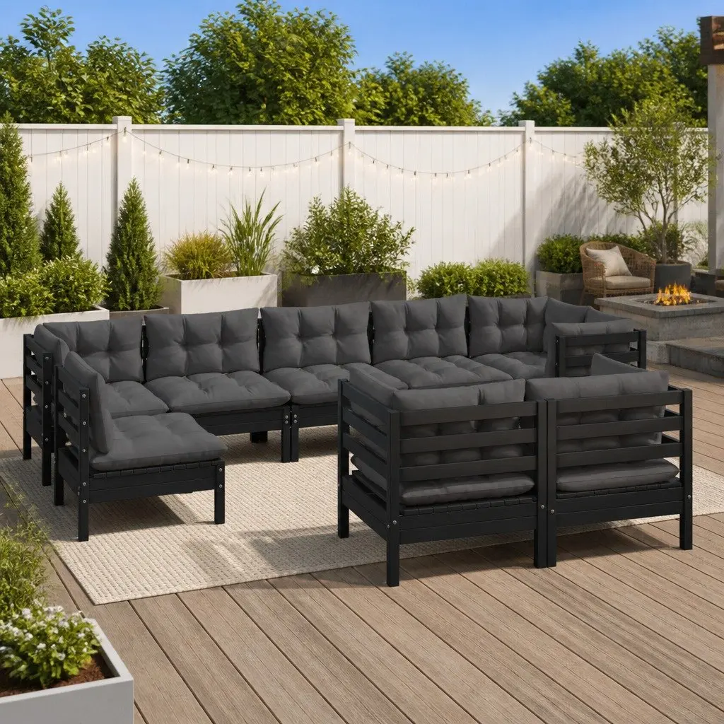 Garden Lounge Set Outdoor Patio Furniture 9 Piece Black Sofa Sectional