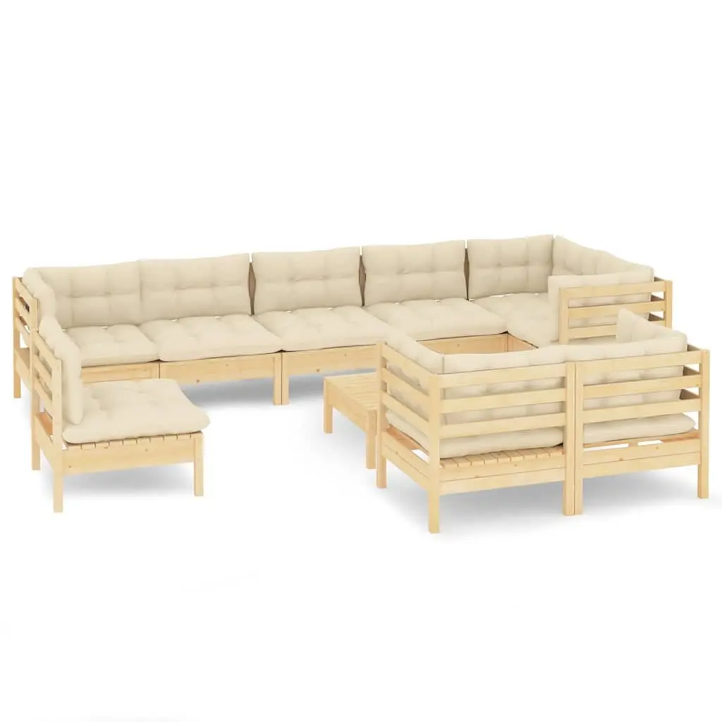 10-Piece Garden Lounge Set with Cream Cushions