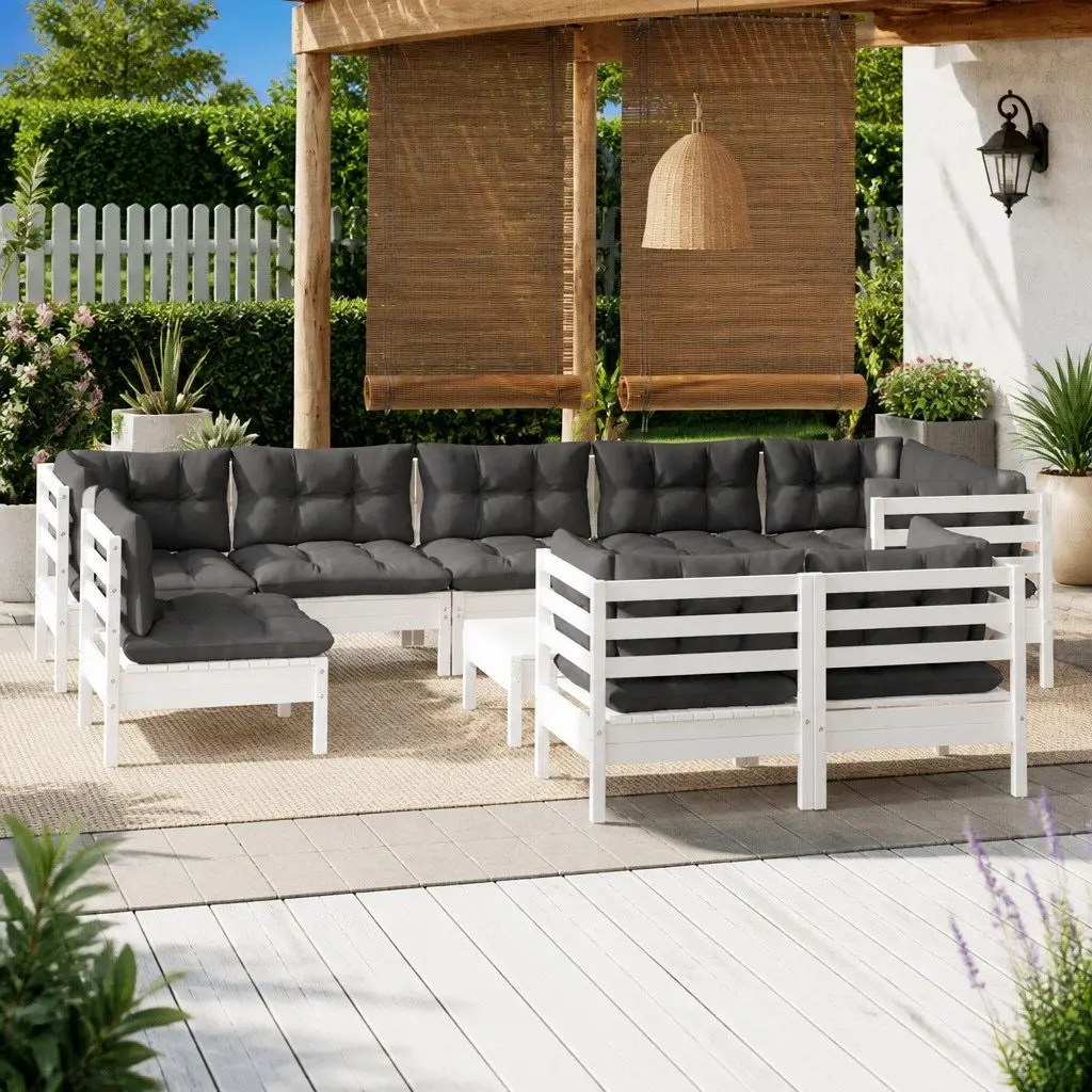 Garden Lounge Set Outdoor Patio Furniture 10 Piece Modular White