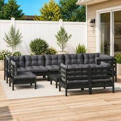 10-Piece Modular Garden Lounge Set: Black & Pinewood