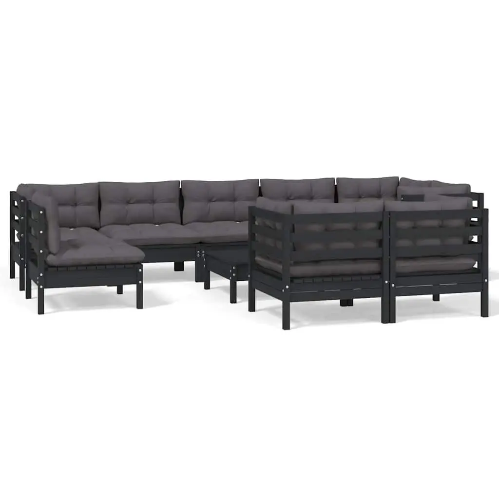 Garden Lounge Set Outdoor Furniture 10 Piece Modular Black