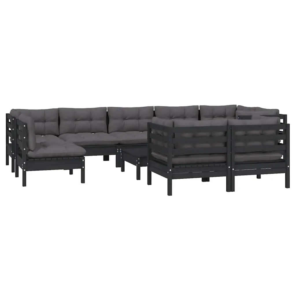 Garden Lounge Set Outdoor Furniture 10 Piece Modular Black