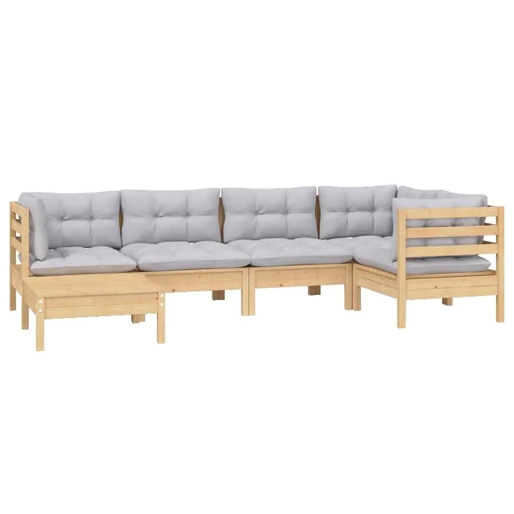 Garden Lounge Set Outdoor Patio Furniture 6 Piece Modular Seating Grey Cushions
