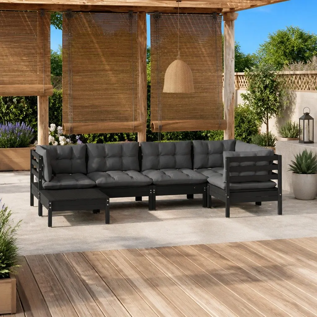Garden Lounge Set Outdoor Patio Furniture 6 Piece Modular Sectional Sofa Black