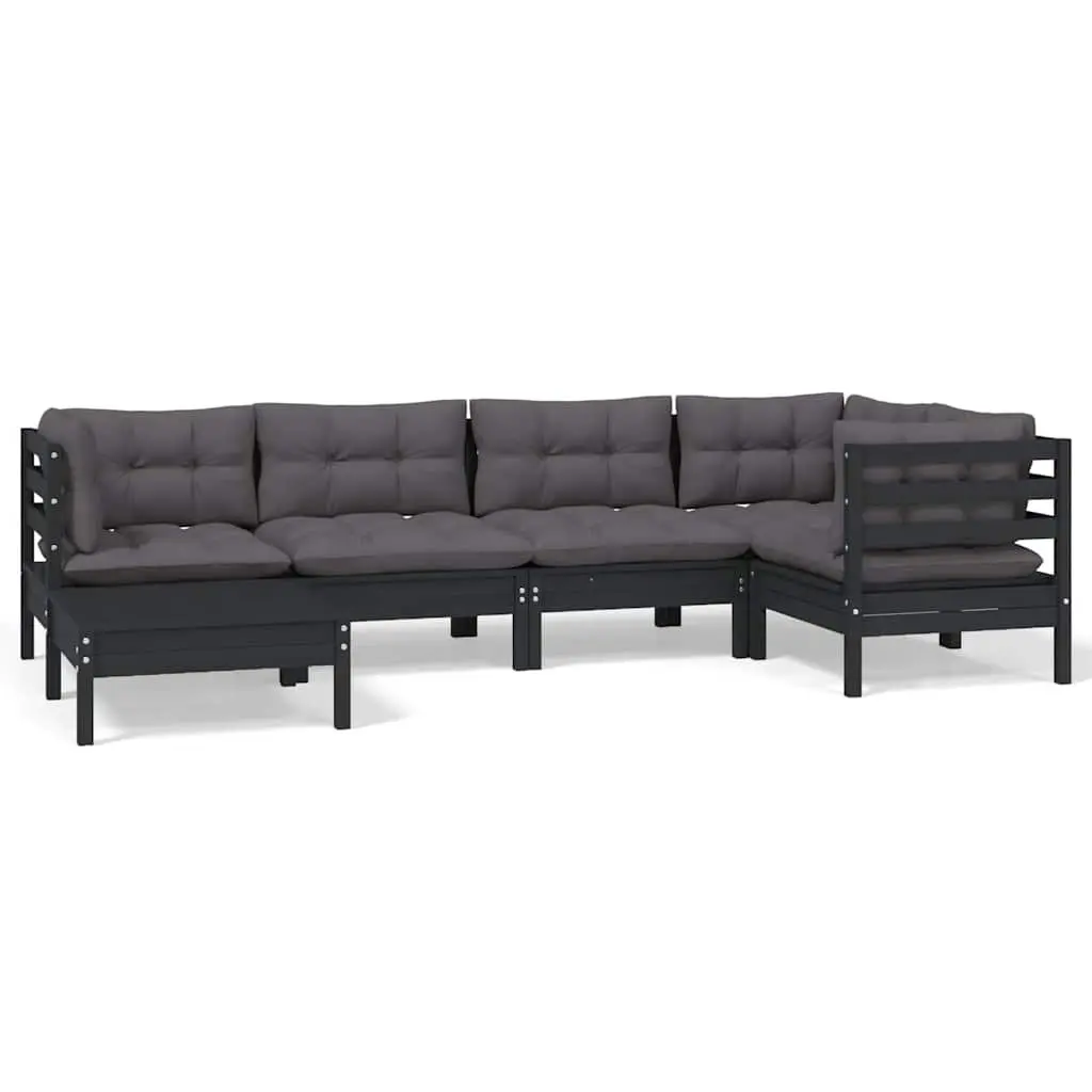Garden Lounge Set Outdoor Patio Furniture 6 Piece Modular Sectional Sofa Black