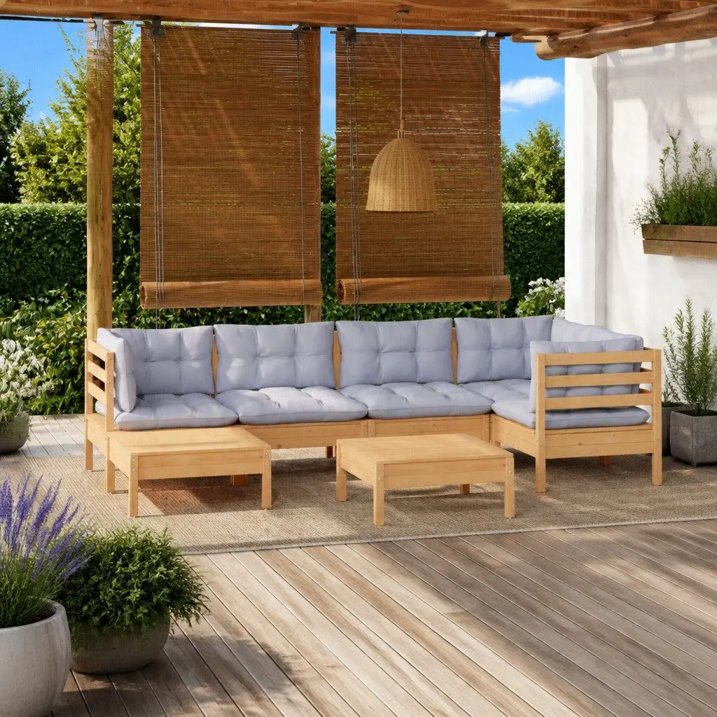 Garden Lounge Set Outdoor Furniture 7 Piece Modular Sofa Grey Cushions