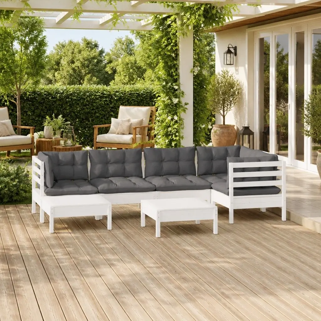 Garden Lounge Set Outdoor Patio Furniture 7 Piece Modular White with Cushions