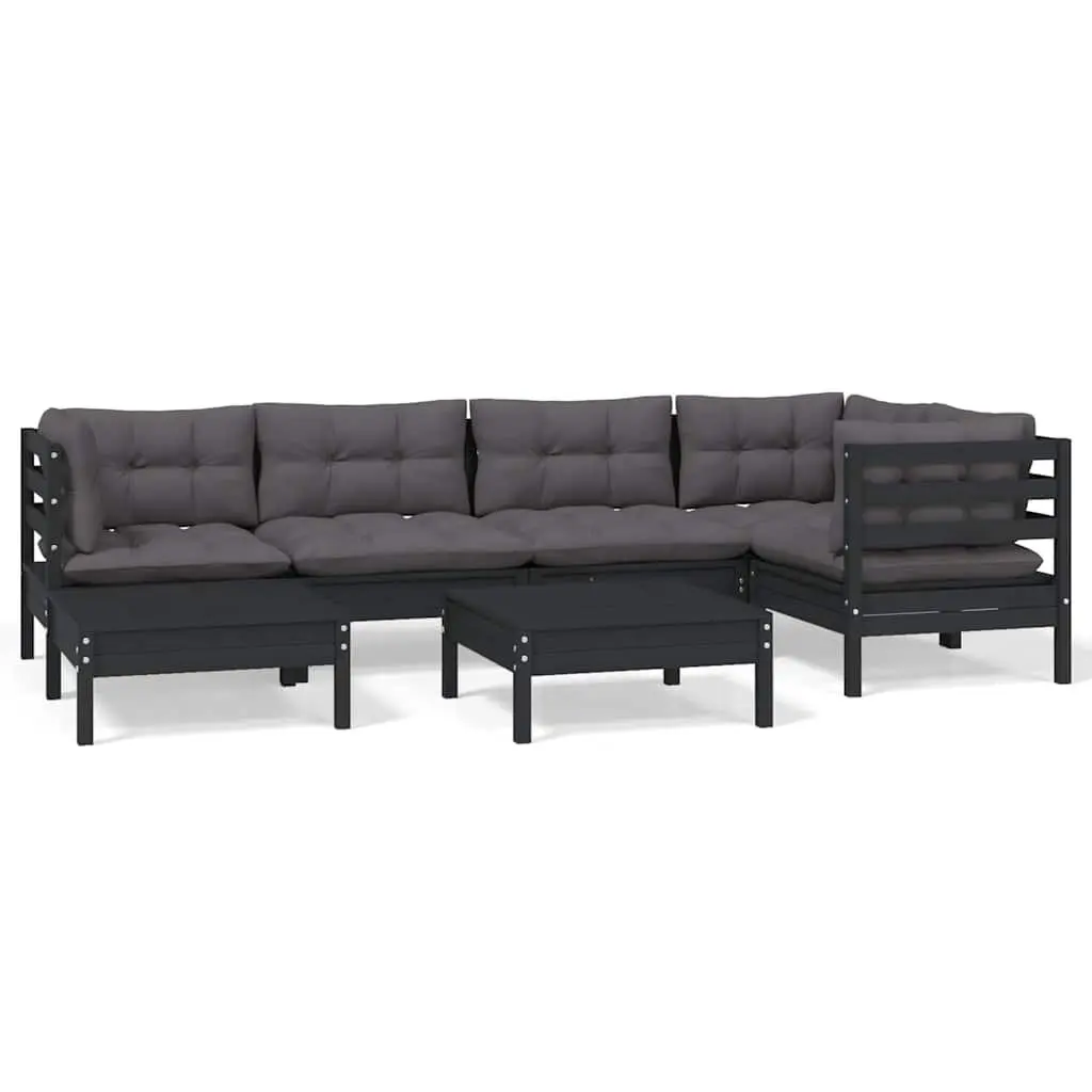 7 Piece Black Garden Lounge Set with Cushions