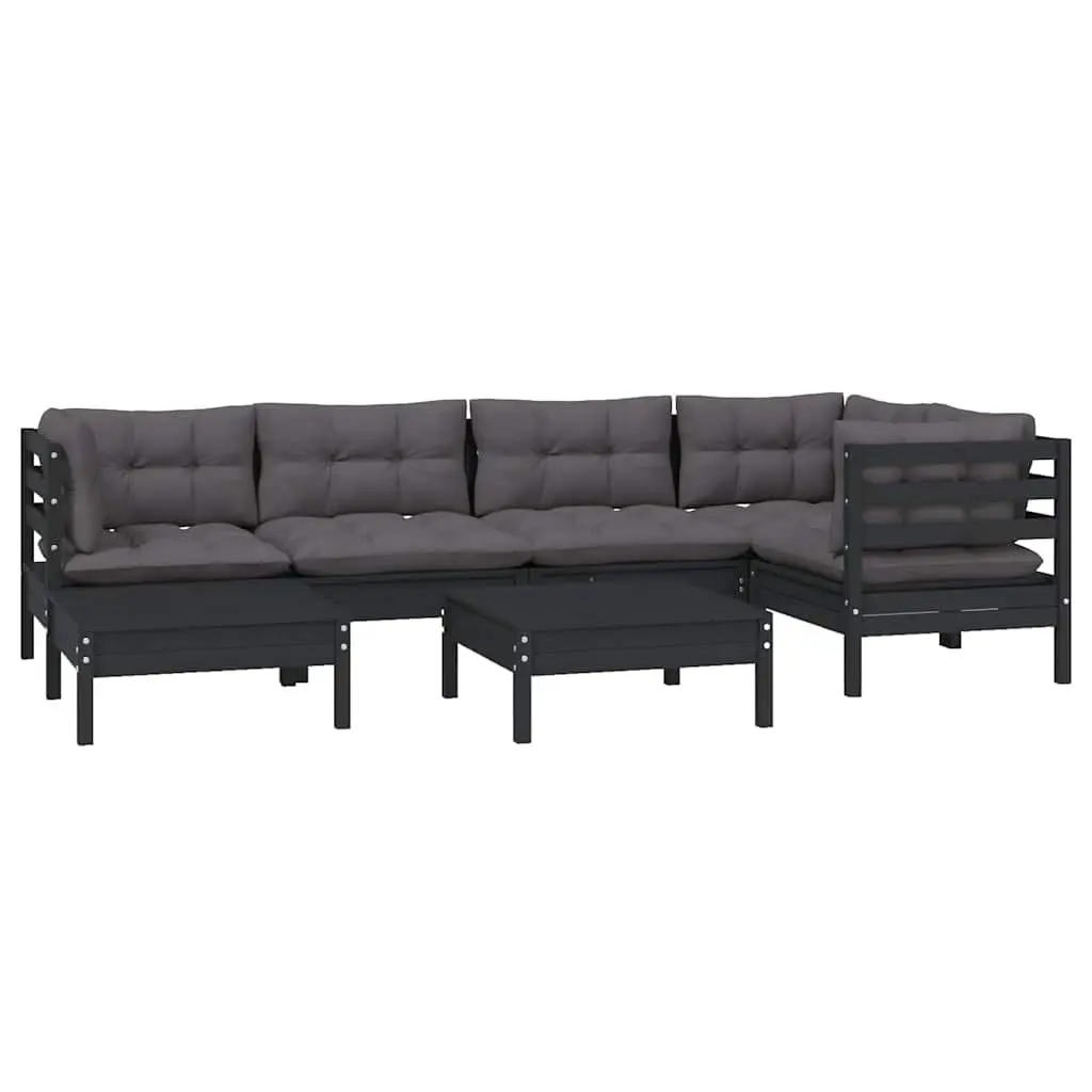 7 Piece Black Garden Lounge Set with Cushions
