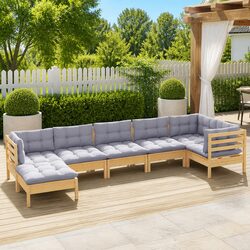 7-Piece Garden Lounge Set: Solid Pinewood & Grey Cushions